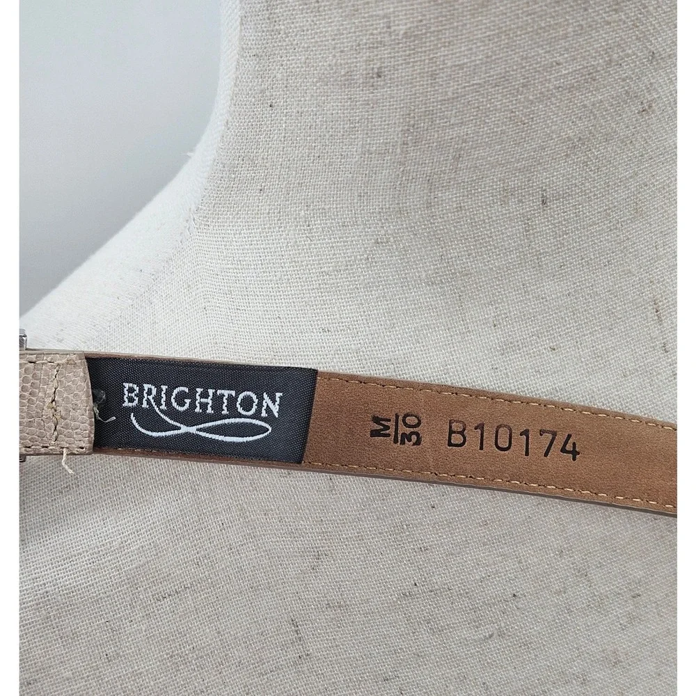 Brighton B10174 Beige Lizard Embossed Leather Skinny Belt Silver Buckle Size M30
